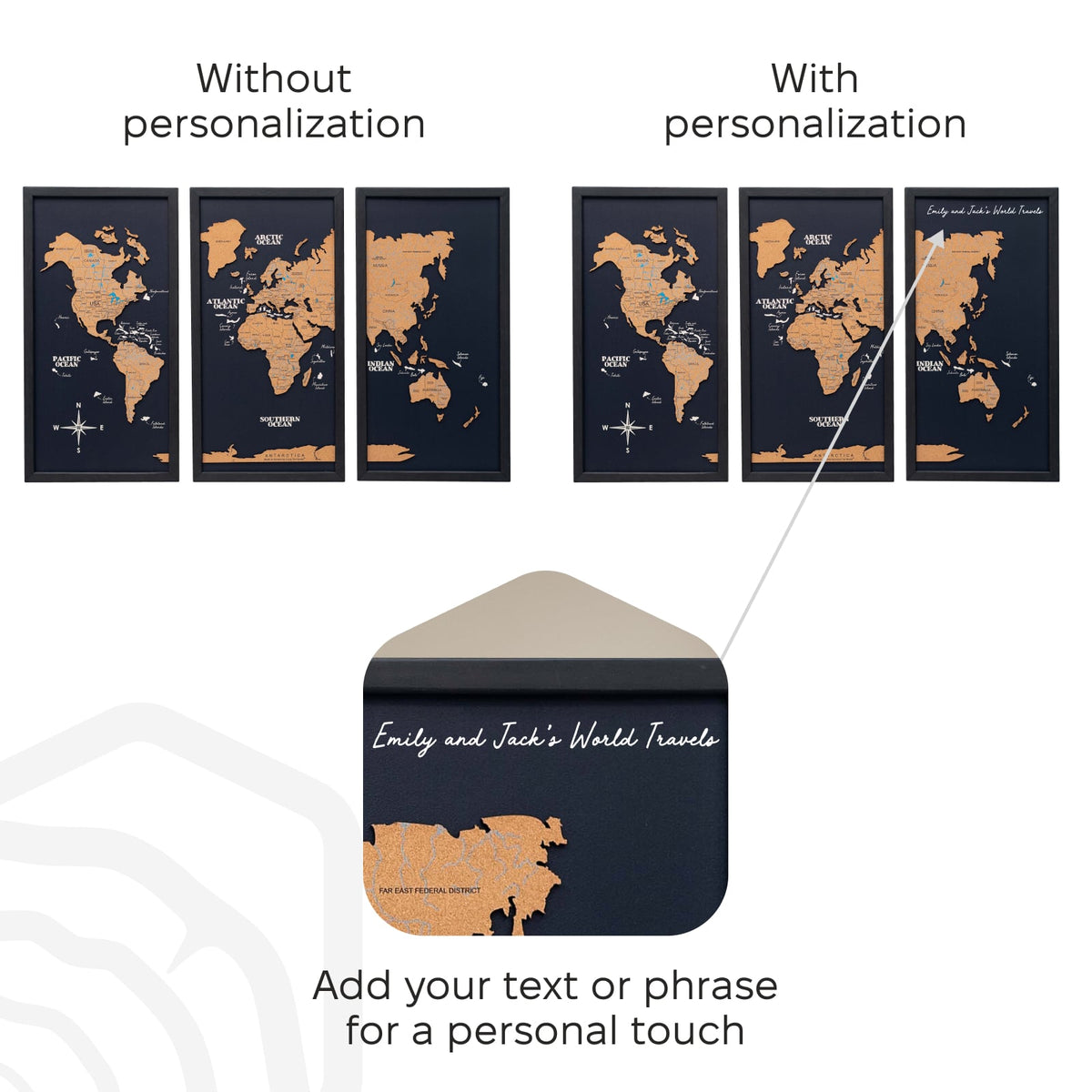 Cork world map triptych - Black, photo 13 of 14