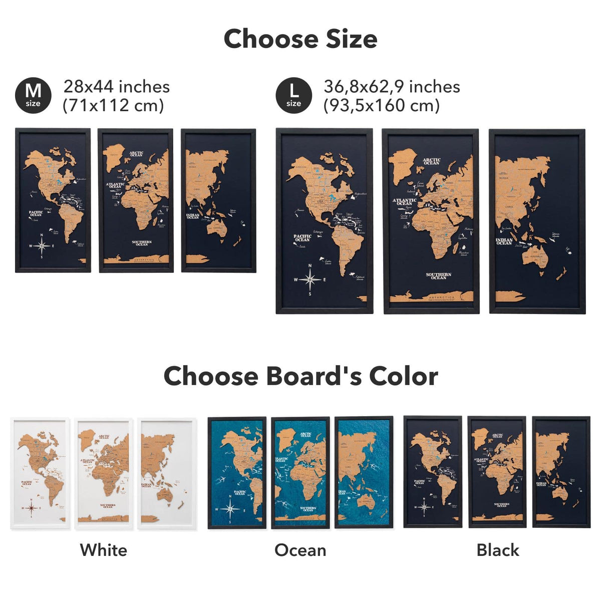 Cork world map triptych - Black, photo 14 of 14