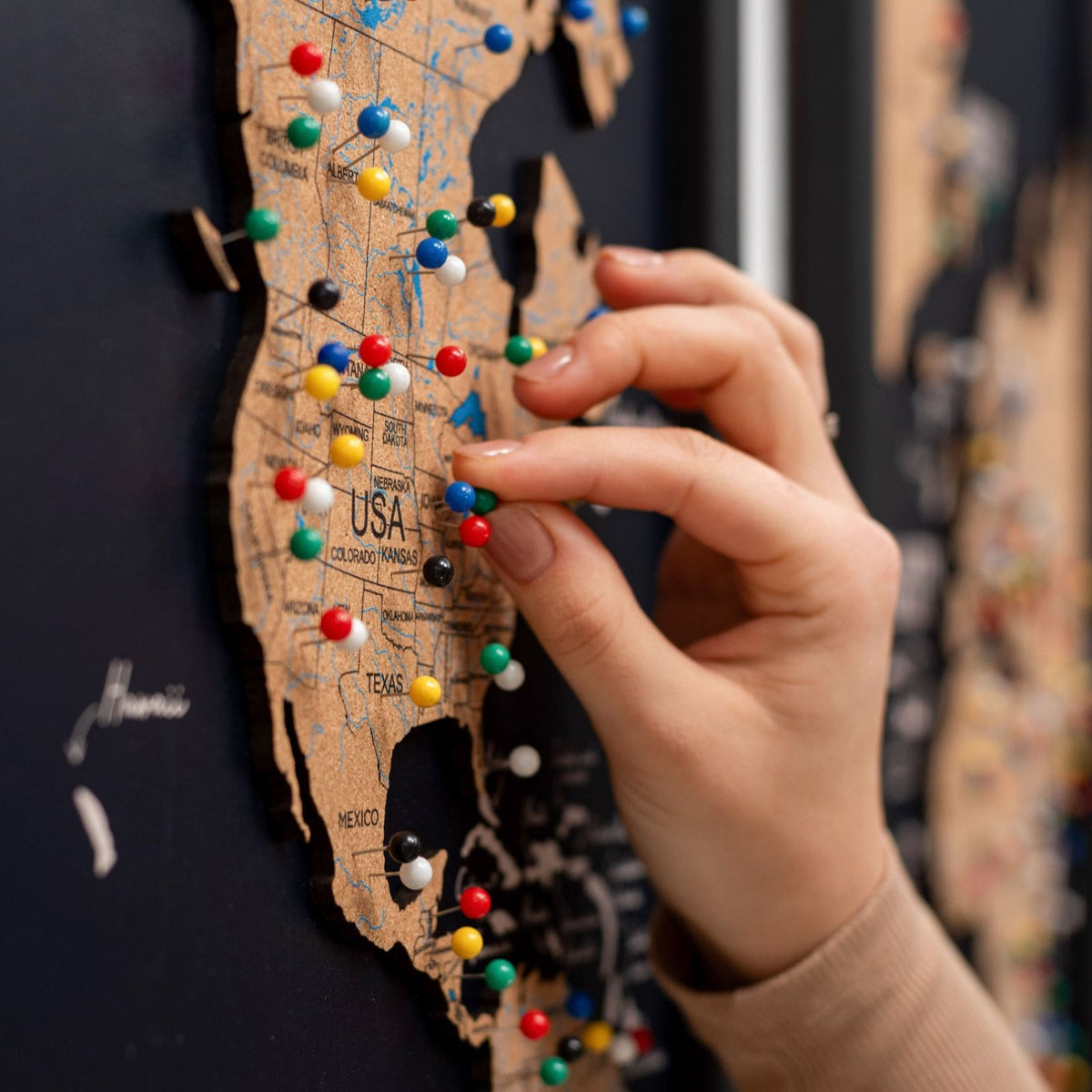 Cork world map triptych - Black, photo 3 of 14