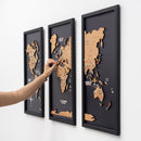 Cork world map triptych - Black