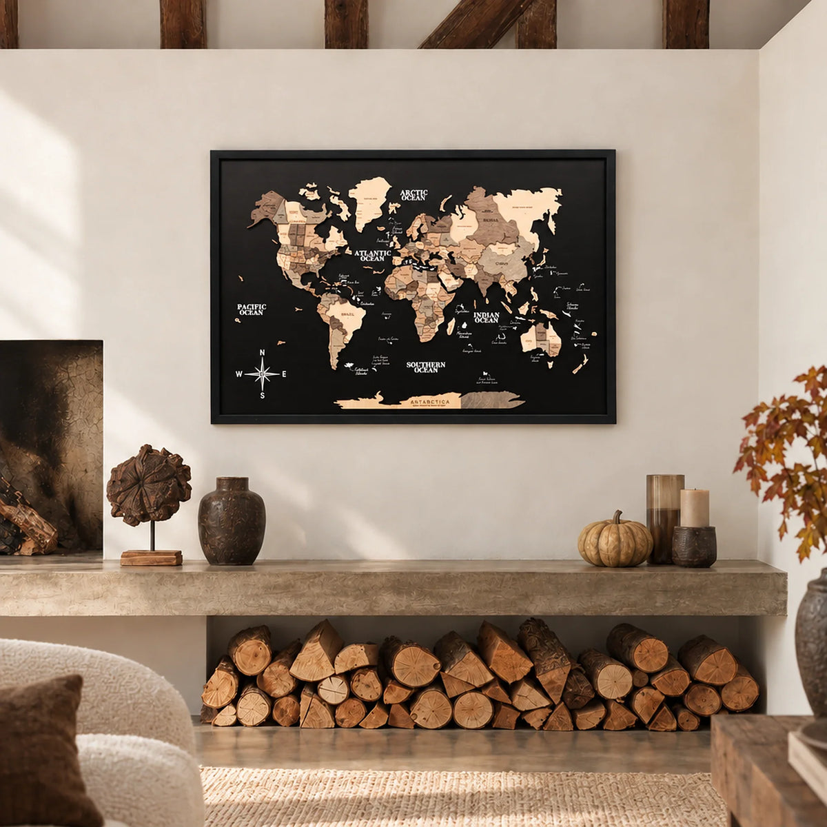 3D Wooden Panel World Map - Smokey, photo 10 of 17