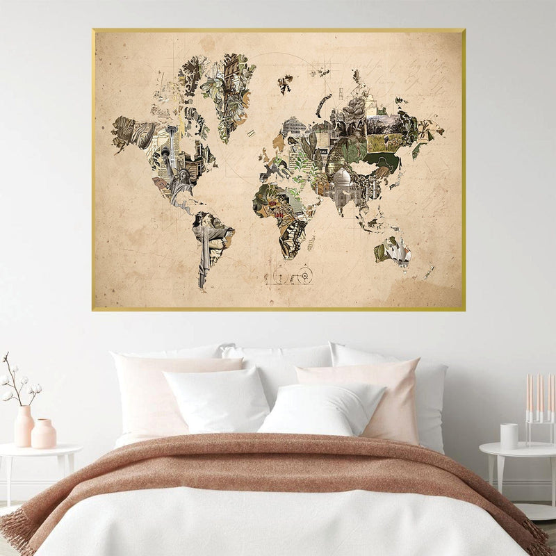 World Map of Monuments Canvas