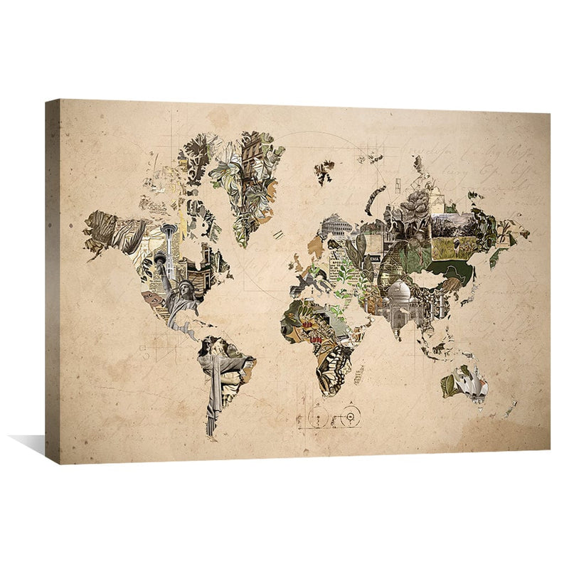 World Map of Monuments Canvas