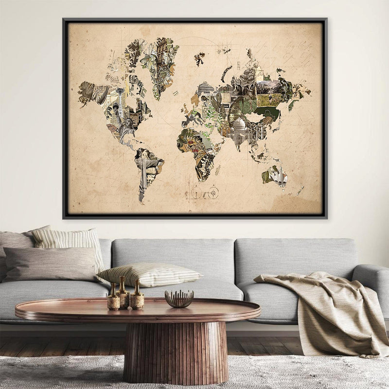 World Map of Monuments Canvas