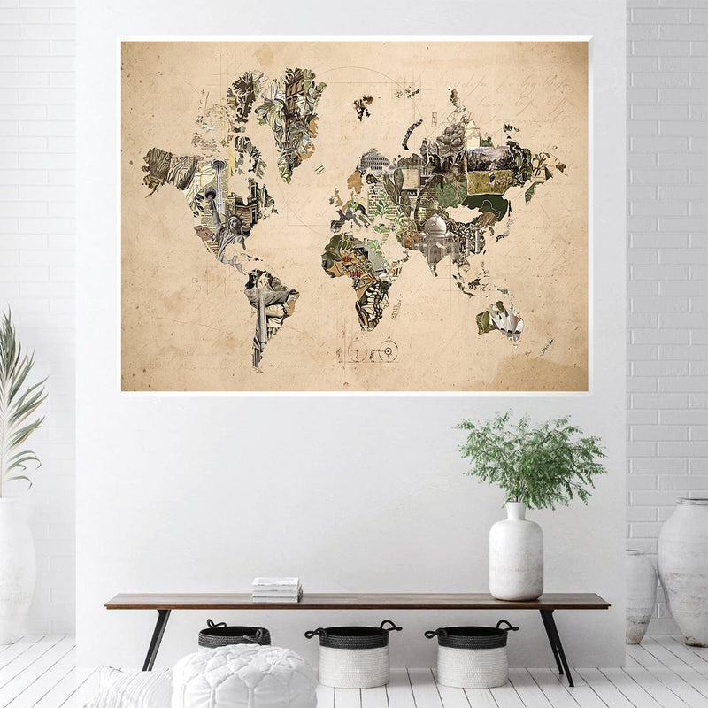 World Map of Monuments Canvas