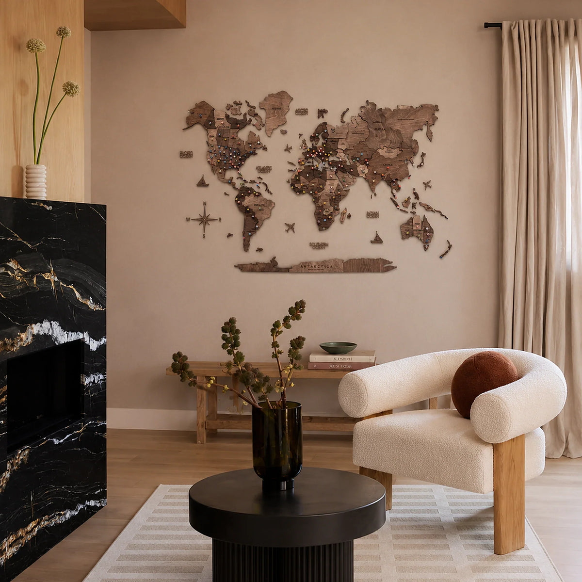 3D Wooden World Map Dark Walnut, photo 3 of 22