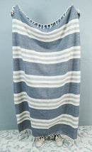 Woven White and Blue Modern Cotton Throw Blanket