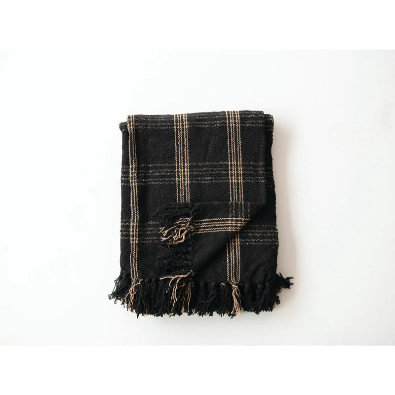 Woven Cotton Blend Throw with Fringe