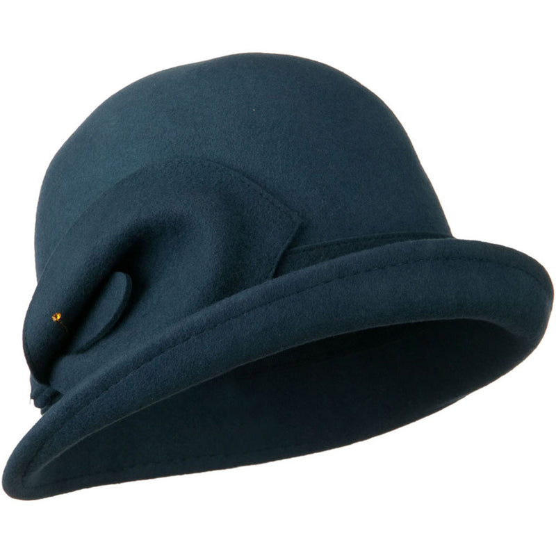 Cloche Wool Felt Lily Accent with Rhinestone Stem Hat