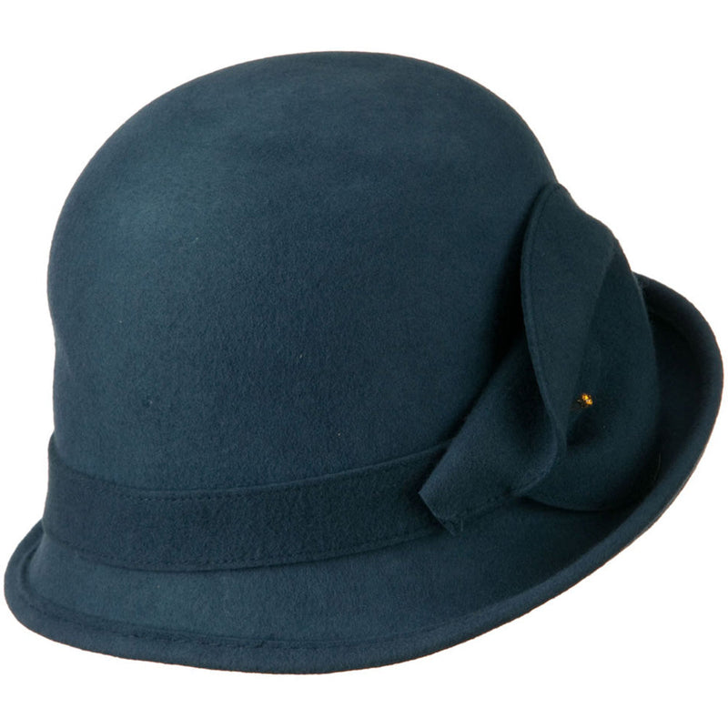 Cloche Wool Felt Lily Accent with Rhinestone Stem Hat