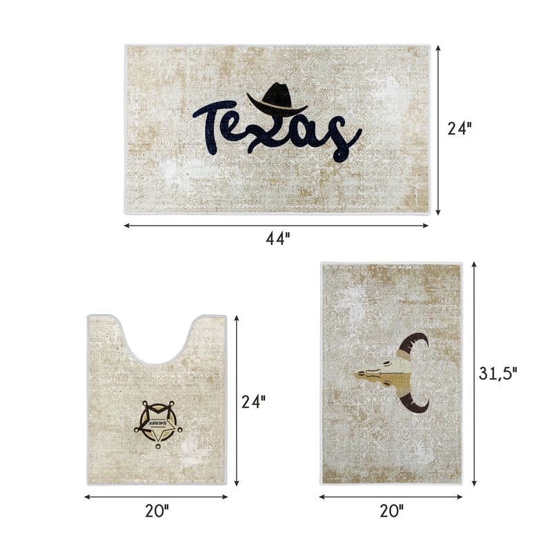 US States Texas Design 3 Piece Bathroom Rugs Set | Beige
