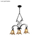 GobekUsa Black Flower Island Pendant with Textured Glass - Perfect for Dining Room - 3 Bulb Hanging Ceiling Light