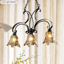 GobekUsa Black Flower Island Pendant with Textured Glass - Perfect for Dining Room - 3 Bulb Hanging Ceiling Light