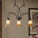 GobekUsa Black Flower Island Pendant with Textured Glass - Perfect for Dining Room - 3 Bulb Hanging Ceiling Light
