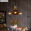 GobekUsa Wrought Iron Dome Industrial Ceiling Fixture Pendant Lighting - 12"/14" Diameter, 1 Light - Weathered Brass/Black