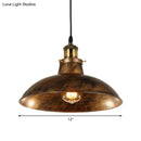 GobekUsa Wrought Iron Dome Industrial Ceiling Fixture Pendant Lighting - 12"/14" Diameter, 1 Light - Weathered Brass/Black