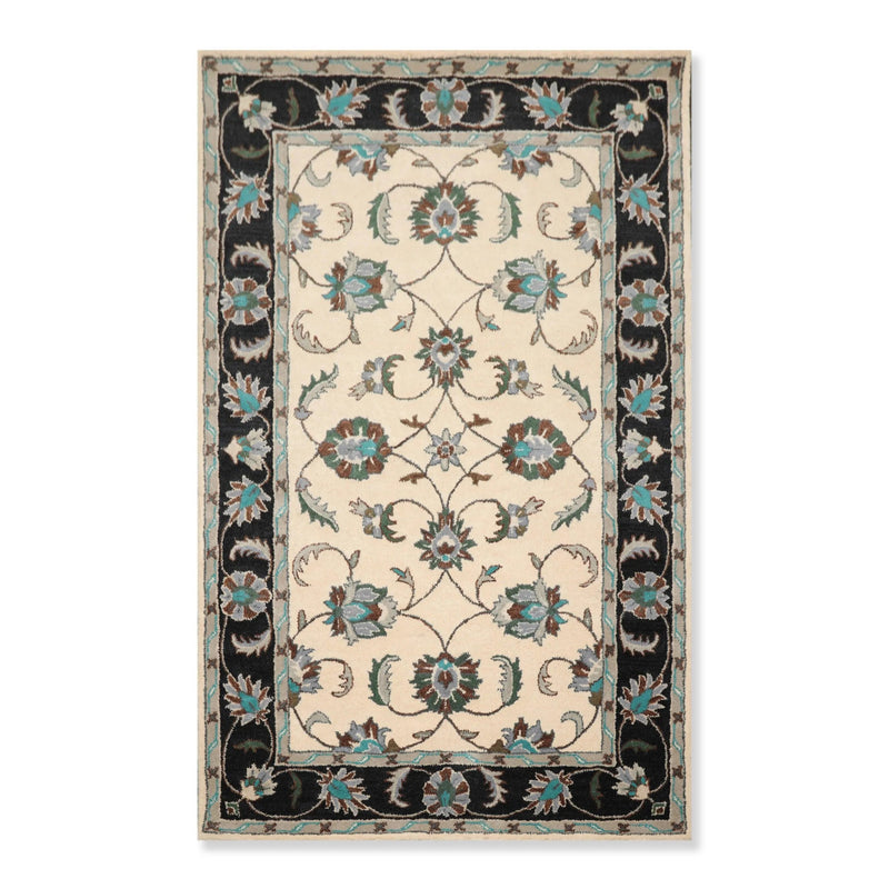 5' x 8' Handmade 100% Wool Traditional Oriental Area Rug Ivory