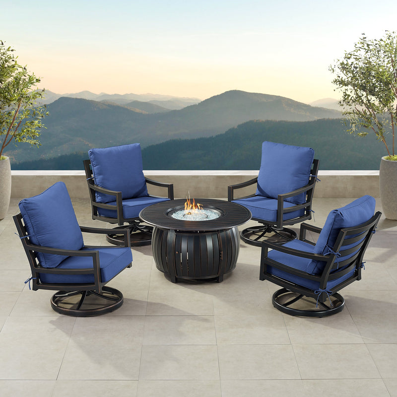 Black Aluminum Fire Table Set with Four Club Chairs