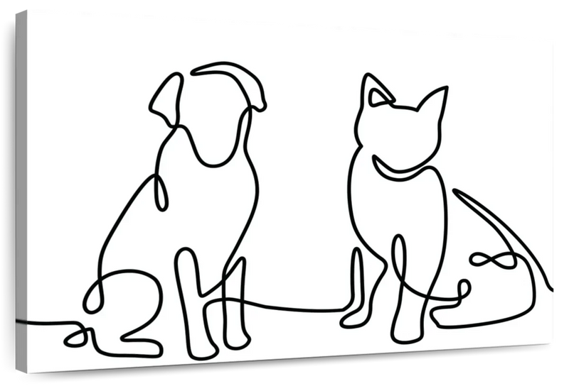 One Line Dog And Cat Wall Art