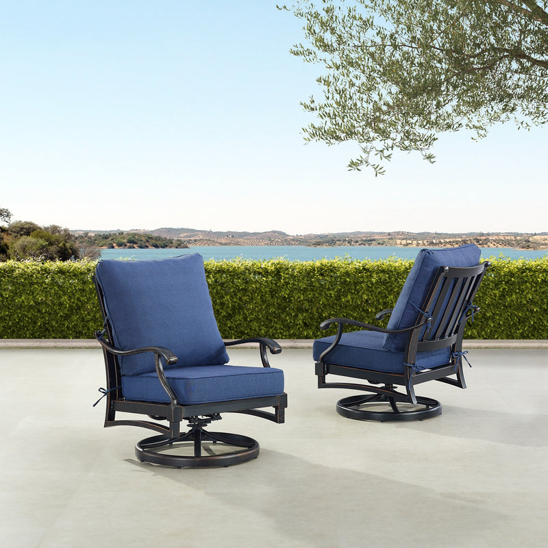 Pair of Black Aluminum Deep Seating Swivel Rocker Club Chairs with Cushions