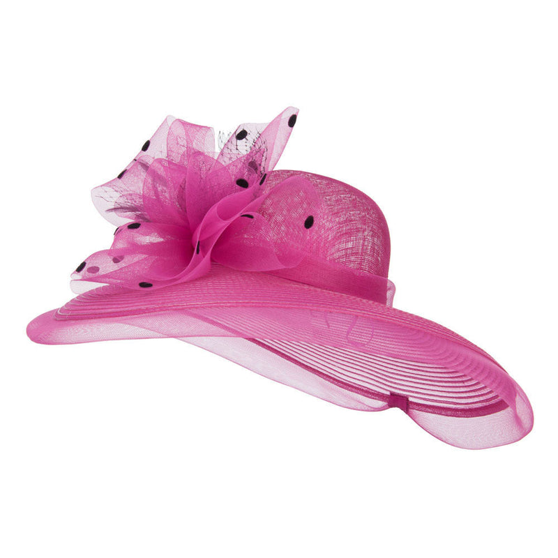 Polka Dot Net Bow Wide Sinamay Hat