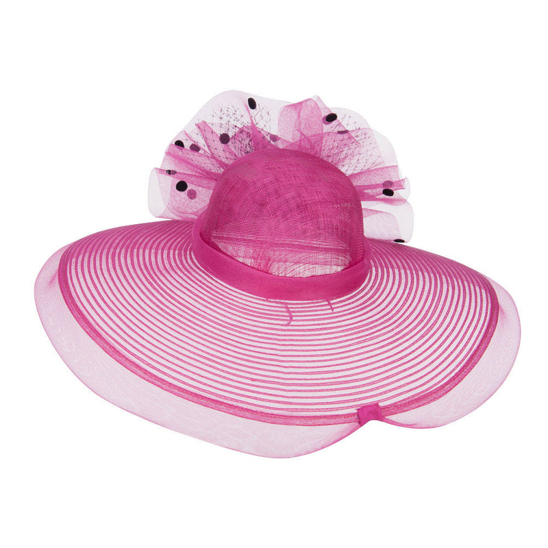 Polka Dot Net Bow Wide Sinamay Hat