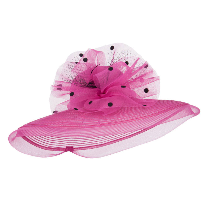 Polka Dot Net Bow Wide Sinamay Hat