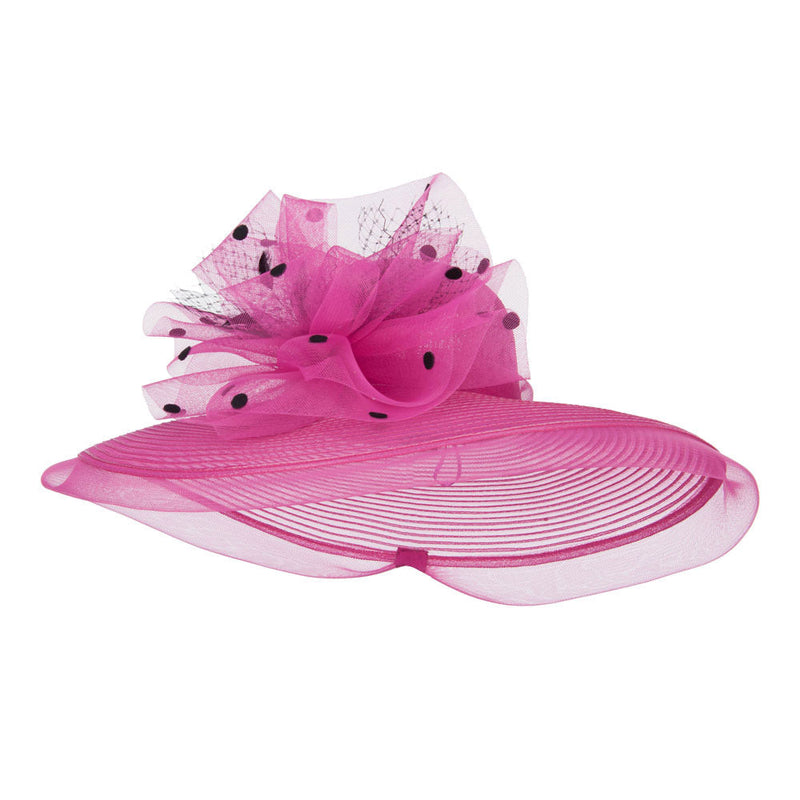 Polka Dot Net Bow Wide Sinamay Hat