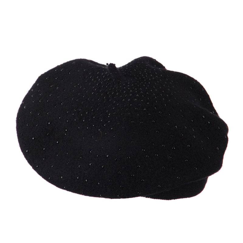 Wool Beret with Bead Spiral Design
