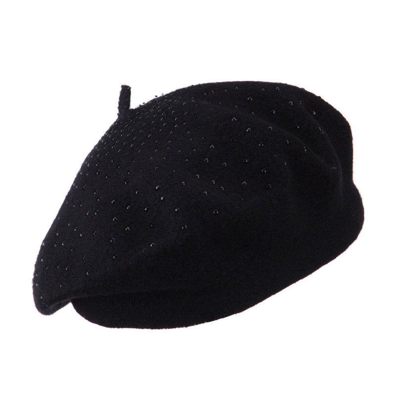 Wool Beret with Bead Spiral Design