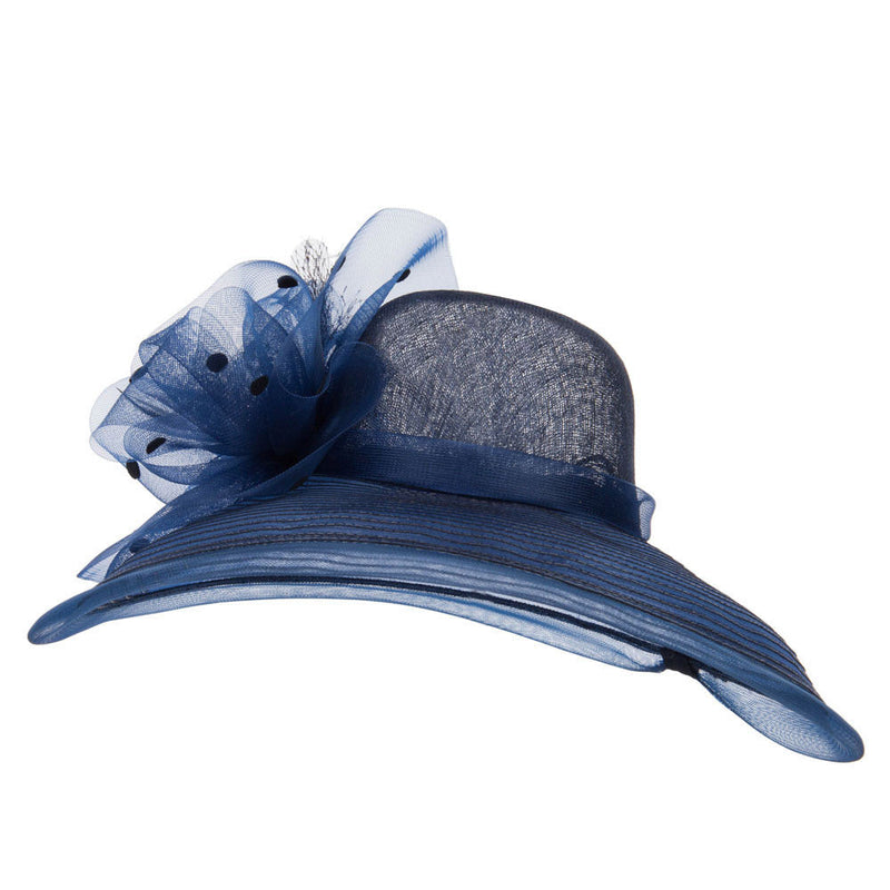 Polka Dot Net Bow Wide Sinamay Hat