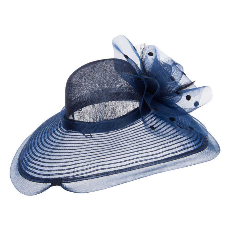 Polka Dot Net Bow Wide Sinamay Hat
