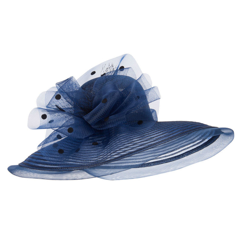 Polka Dot Net Bow Wide Sinamay Hat