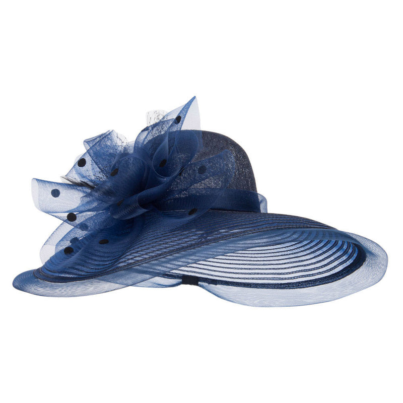 Polka Dot Net Bow Wide Sinamay Hat