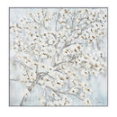 Hand Painted Acrylic Wall Art White Flower Tree on a 39 x 39 Square Canvas with a White Wooden Frame