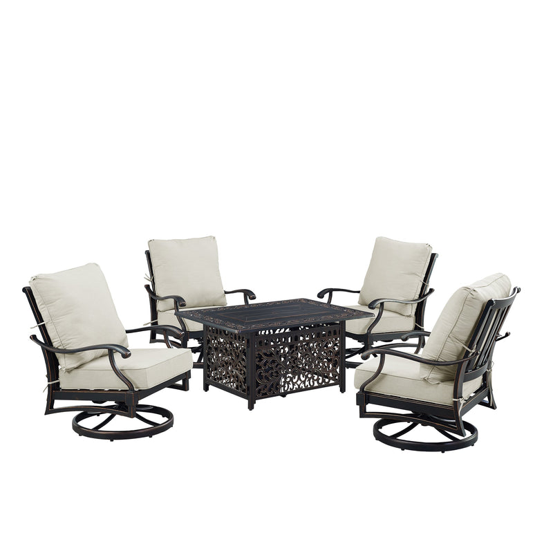 Black Aluminum Fire Table Set with Four Club Chairs