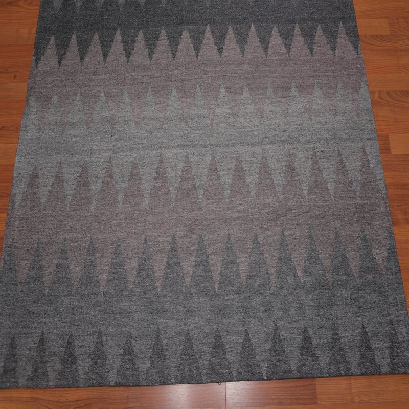 5' x 7' Handmade Geometric Graphic Wool Modern Flatweave Area Rug Gray