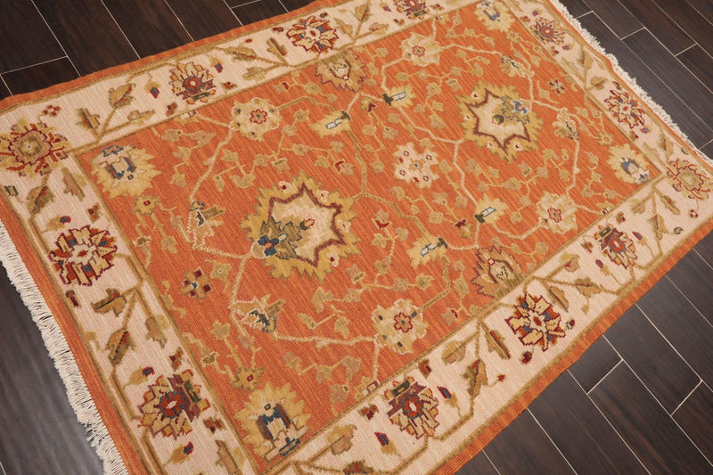 3'10" x 5'10" Hand Knotted Wool High Low Pile Area Rug Orange