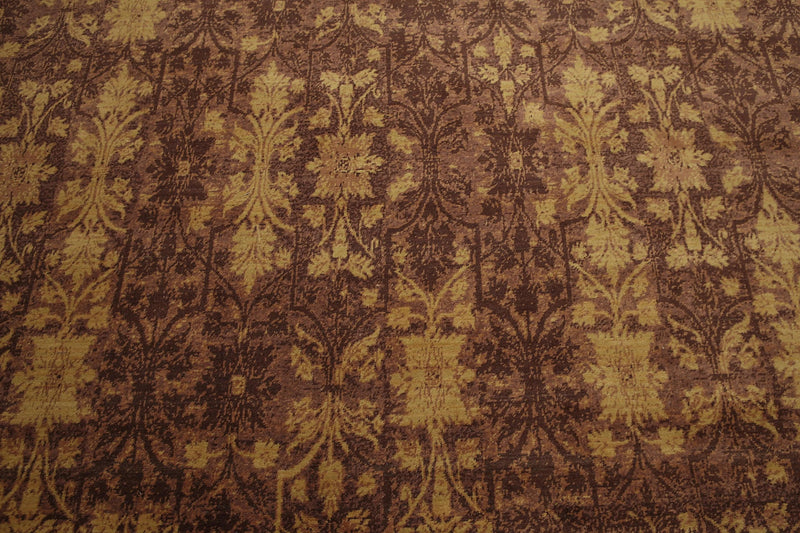 9' x 12' Hand Knotted Erased Pattern Botanical Wool Pile Area Rug Brown