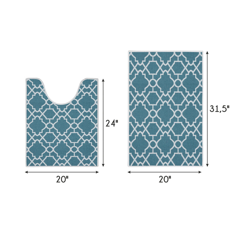 Geometric Graphic Design 2 Piece Bathroom Rugs Set | Teal