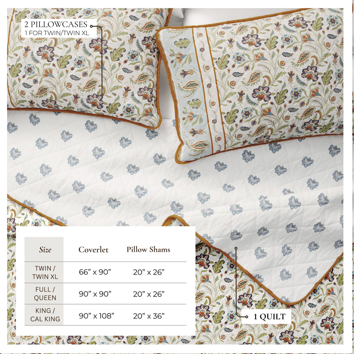 Floral Boho Printed Cotton Quilt Set - Indira Collection, photo 3 of 12