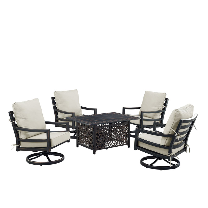 Black Aluminum Fire Table Set with Four Club Chairs