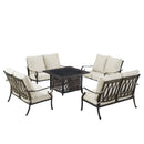 Black Aluminum Fire Table Set with Four Deep Seating Loveseats