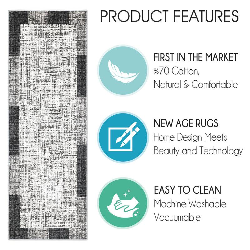 SussexHome Non Skid Washable Laundry Room Rug Runner - 20" x 59" | Gray Without Text