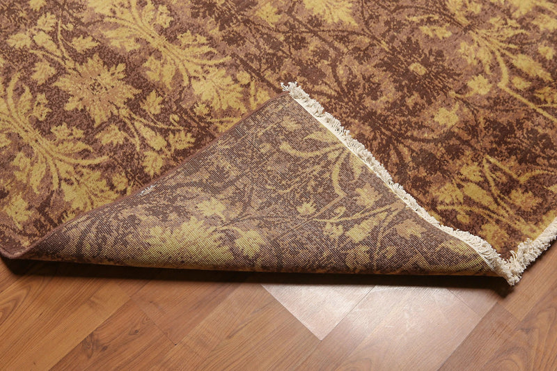 9' x 12' Hand Knotted Erased Pattern Botanical Wool Pile Area Rug Brown