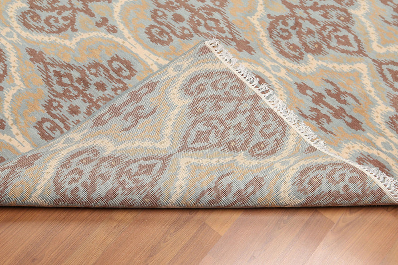 6' x 9' Hand Knotted IKAT Design 100% Wool Area rug Aqua