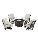 Black Aluminum Fire Table Set with Four Club Chairs