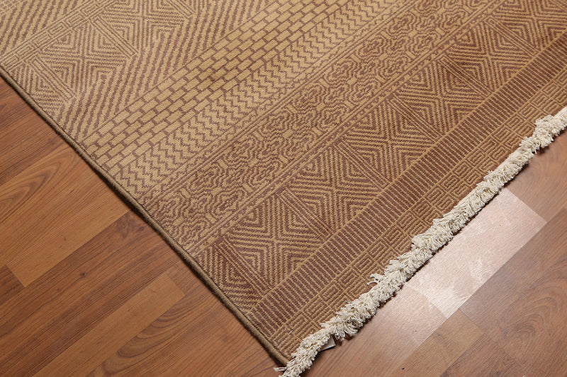8' x 10' Hand Knotted Contemporary 100% Wool Pile Area Rug Tan