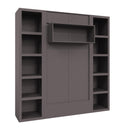 Easy-Lift Twin Murphy Wall Bed in Dark Grey with Two Bookshelves