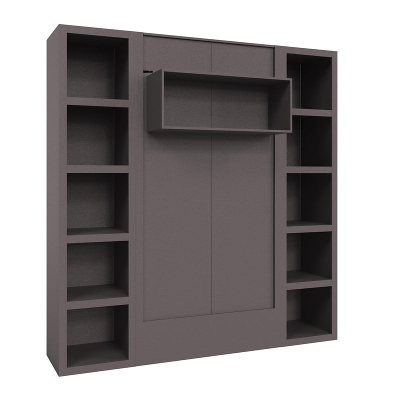 Easy-Lift Twin Murphy Wall Bed in Dark Grey with Two Bookshelves